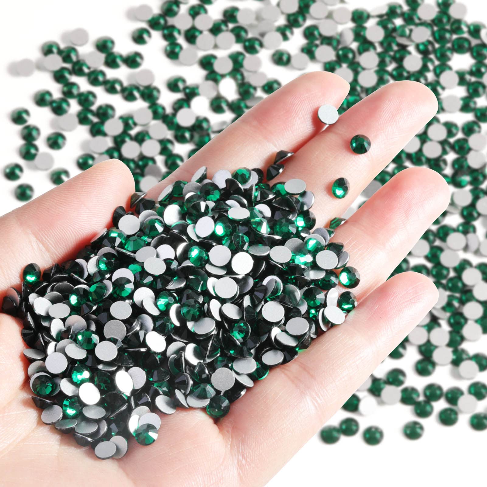 BEADSLAND Flatback Rhinestones Bulk – 14400pcs Emerald Green SS10 2.7-2.9mm for Nails, Crafts & Clothing