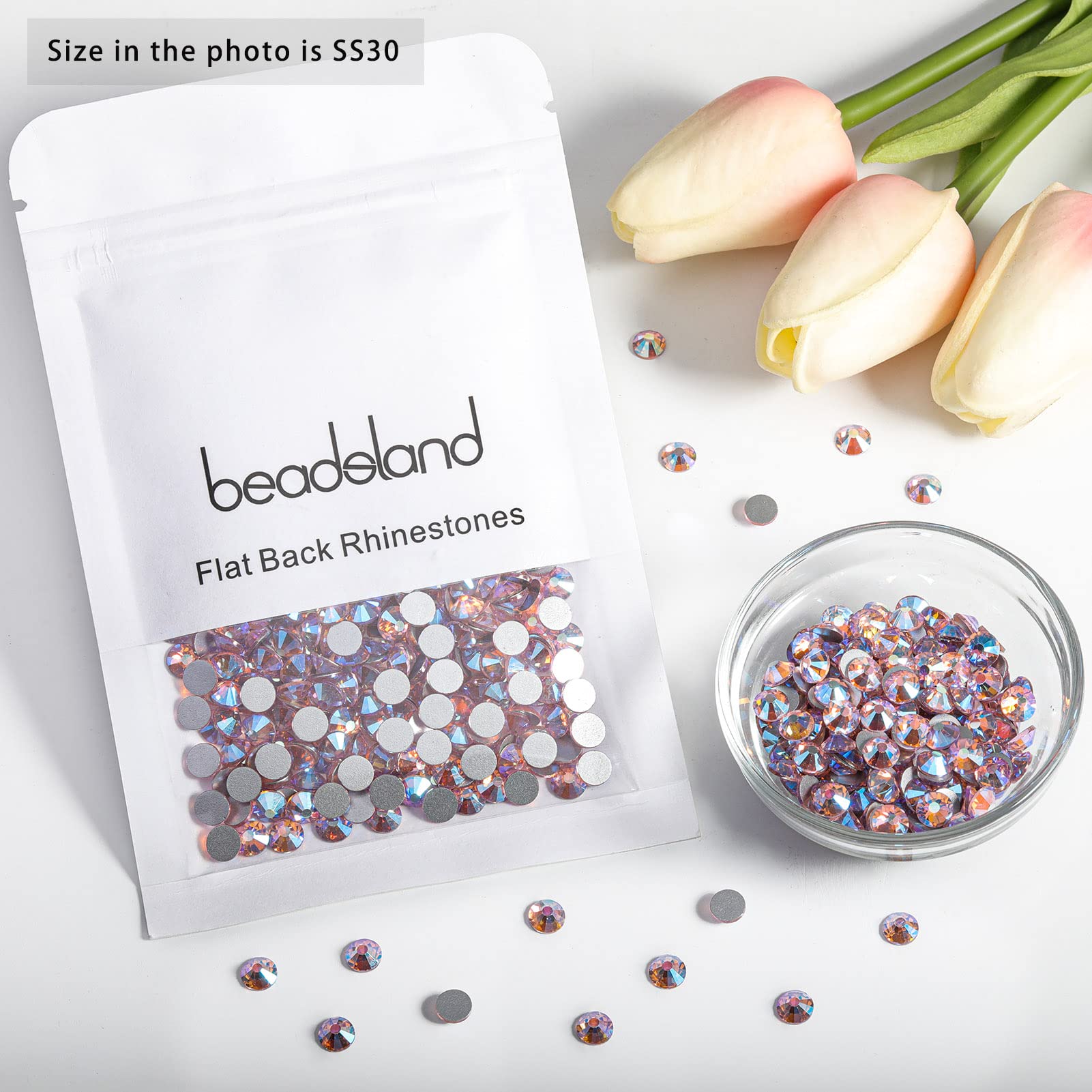 Beadsland 576pcs Light Pink AB Flatback Rhinestones – SS30 6.3–6.5mm for Nail Art & Crafts