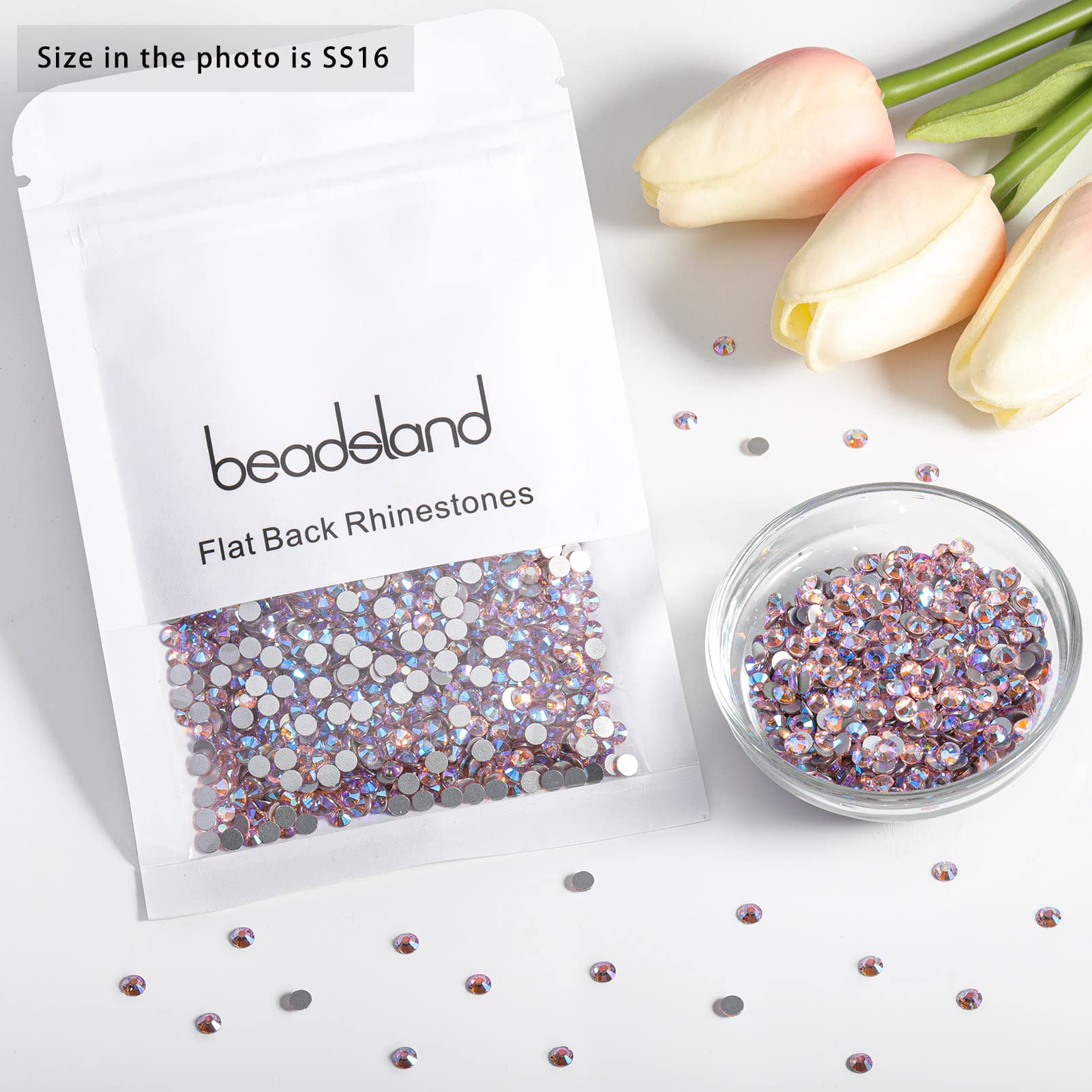 Beadsland 2880 Light Pink AB Flat Back Rhinestones SS16 3.8-4.0mm for Nail Art & Crafts