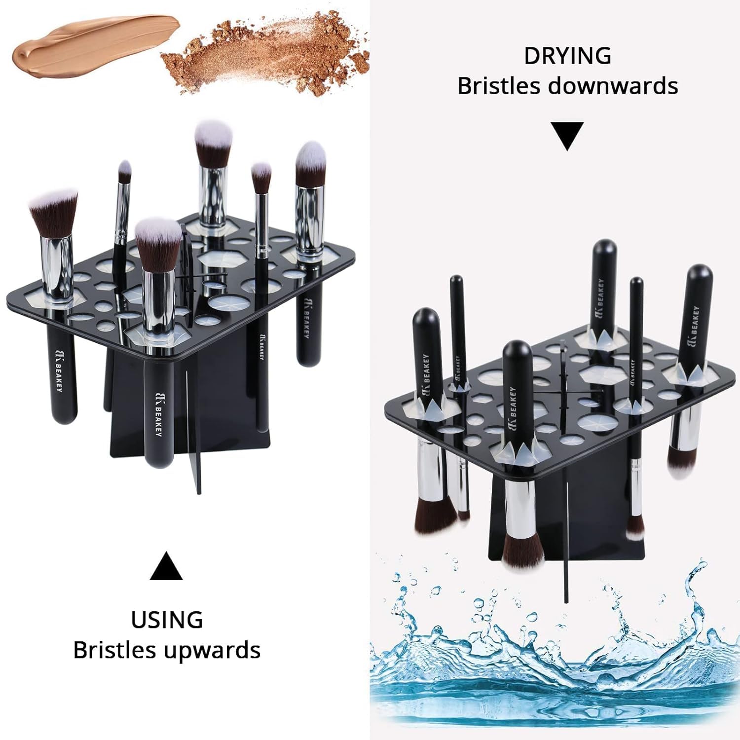 BEAKEY 28-Hole Collapsible Makeup Brush Drying Rack – Black