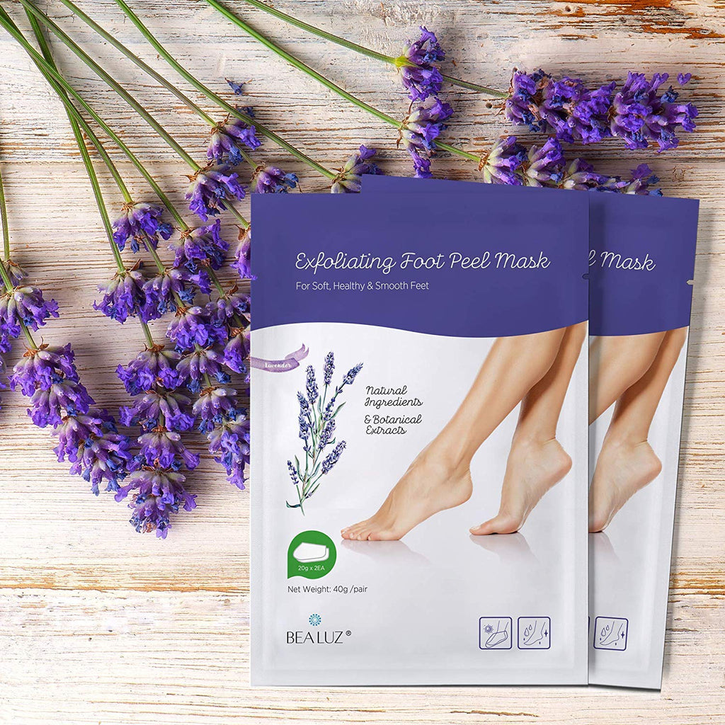 Bealuz Foot Peel Mask – 2 Pairs Exfoliating Booties for Softer Feet in 1-2 Weeks (Lavender)