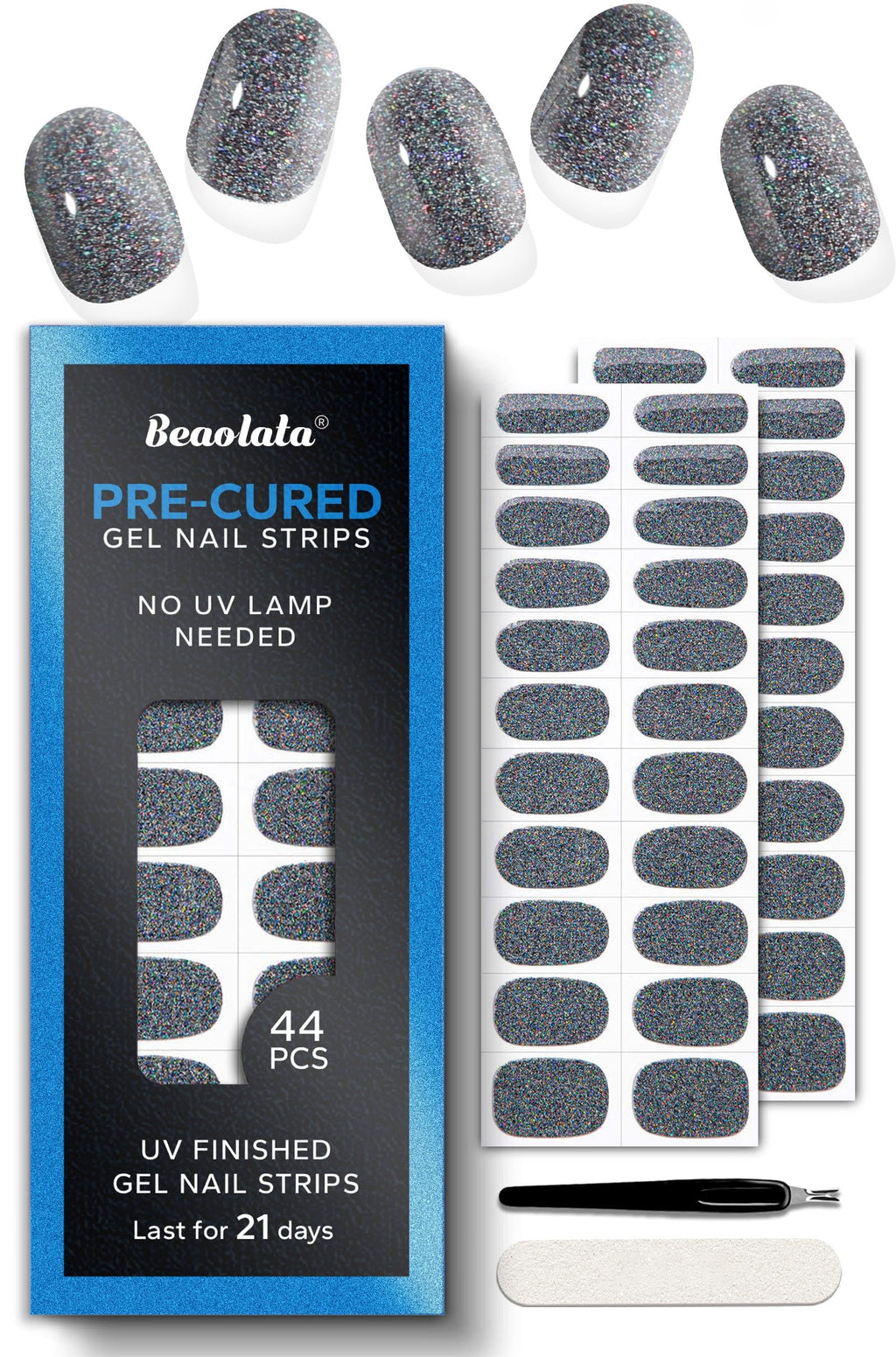 Beaolata Pre-Cured Gel Nail Strips – 44PCS Salon-Quality, No UV Light Needed
