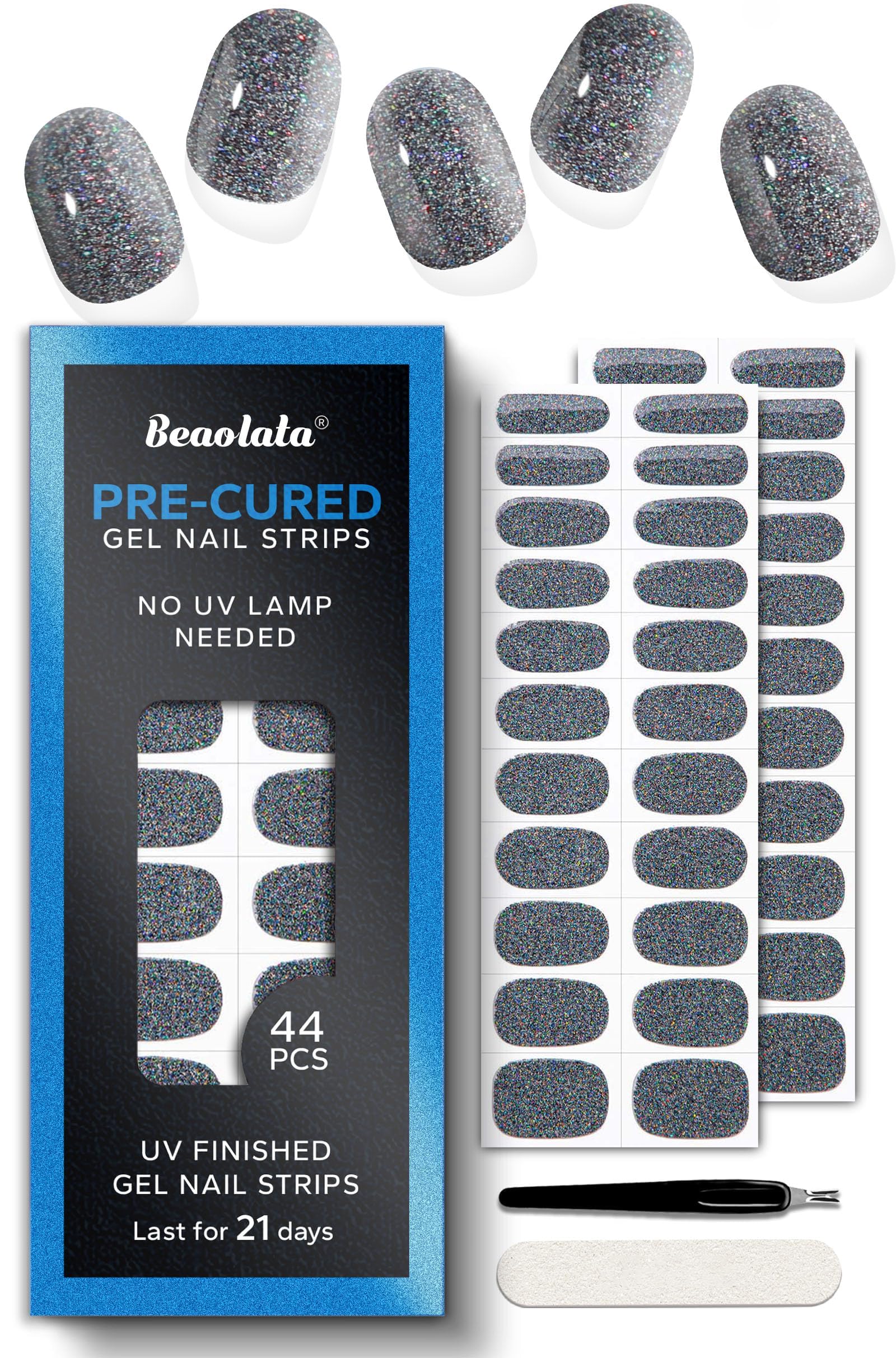 Beaolata Pre-Cured Gel Nail Strips – 44PCS Salon-Quality, No UV Light Needed