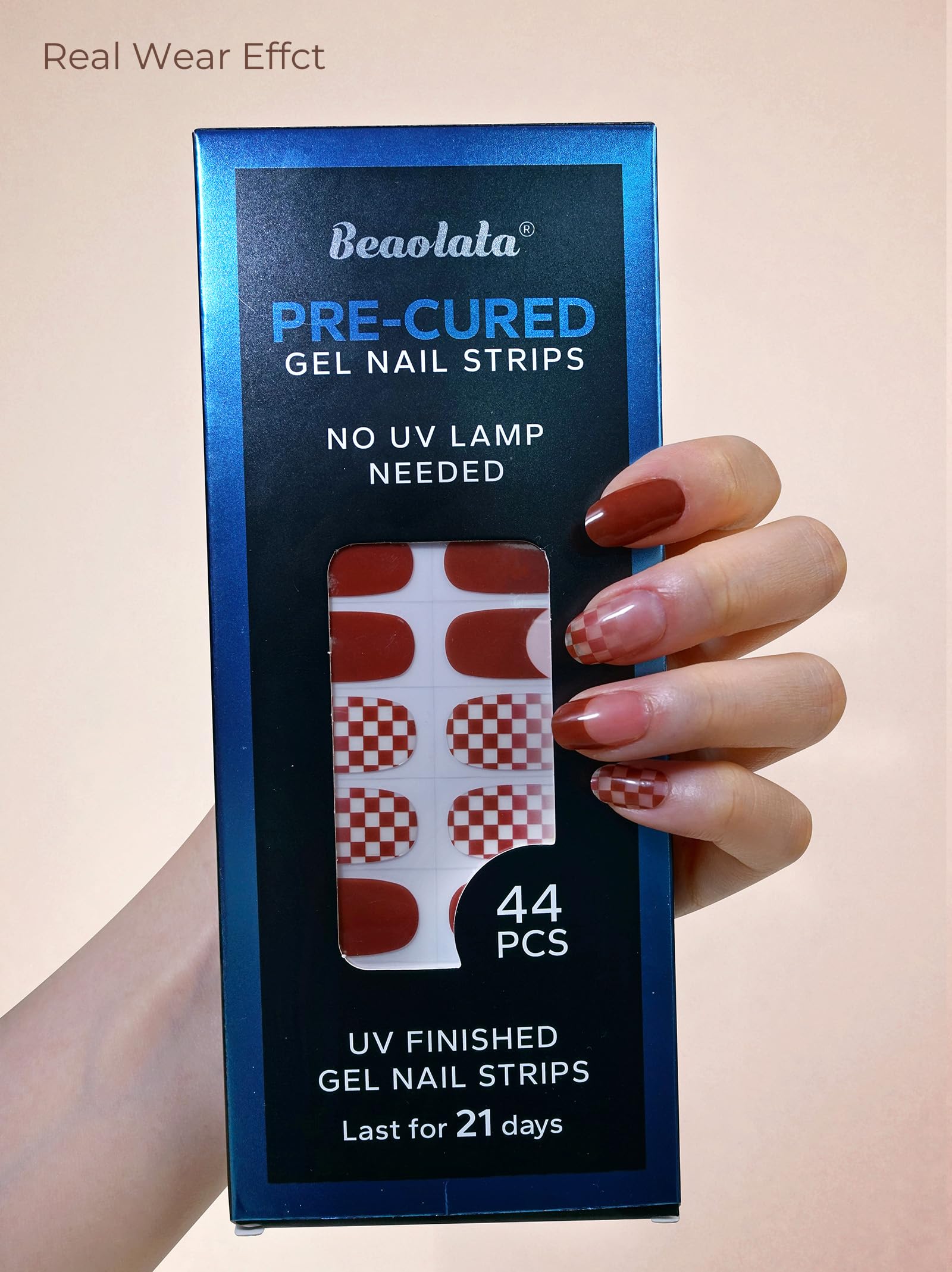 Beaolata Chestnut Brown Pre-Cured Gel Nail Strips – 44PCS, No UV Light Needed