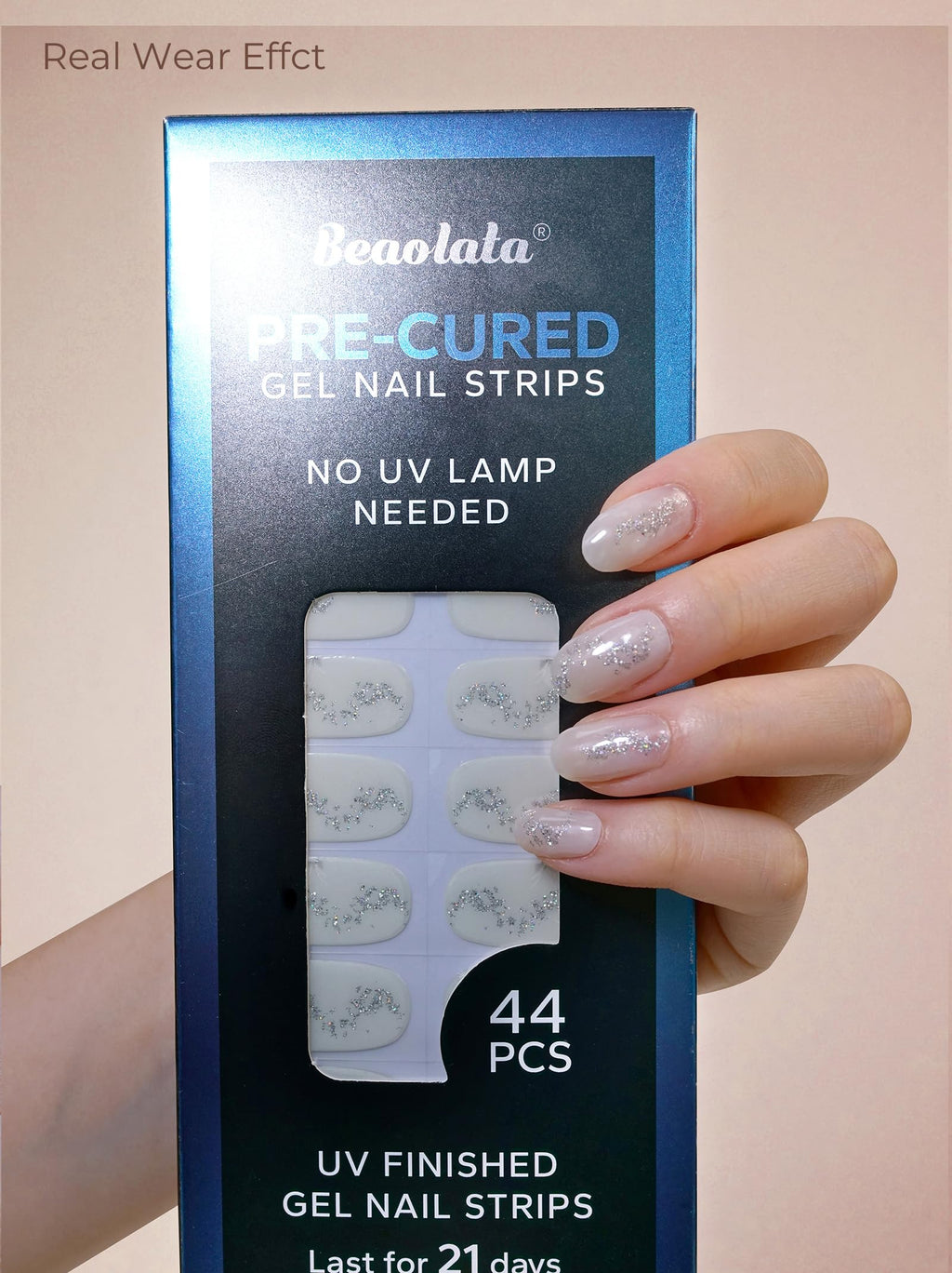 Beaolata Pre-Cured Gel Nail Strips – 44 PCS Salon-Quality, No UV Needed, Easy Apply & Remove (Midnight White)