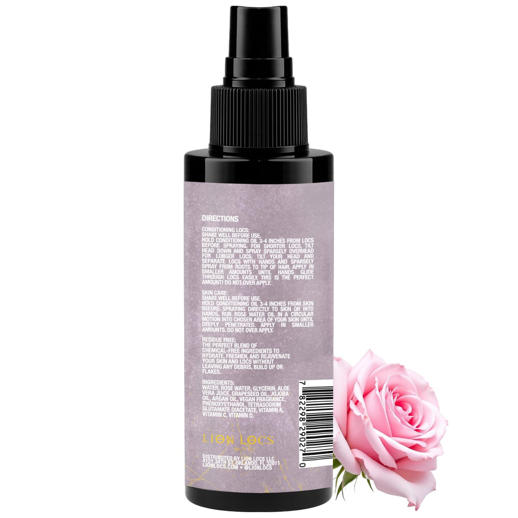 Beard Gains Lion Locs Rosewater Moisturizing Spray – Lightweight Hydration for Locs & Skin (4oz, Nuda)