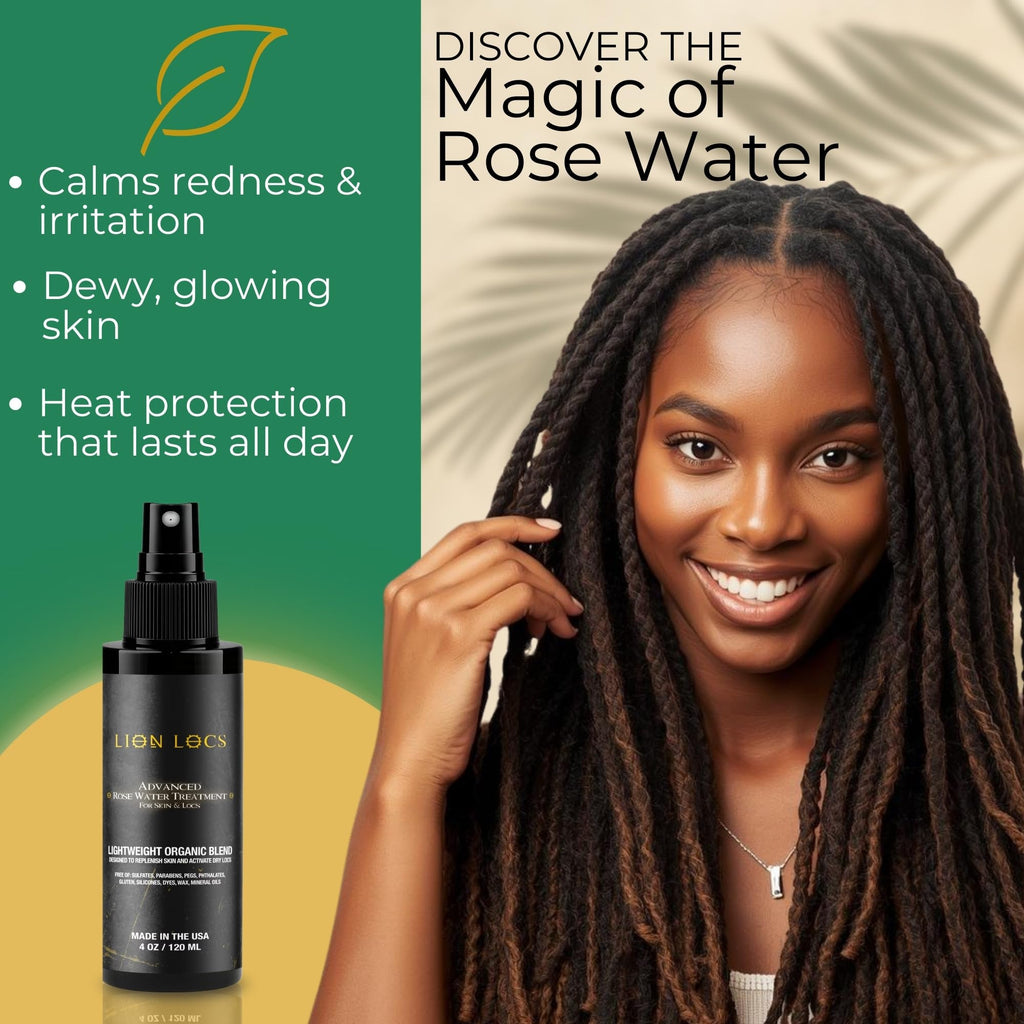 Beard Gains Lion Locs Rosewater Moisturizing Spray – Lightweight Hydration for Locs & Skin (4oz, Nuda)