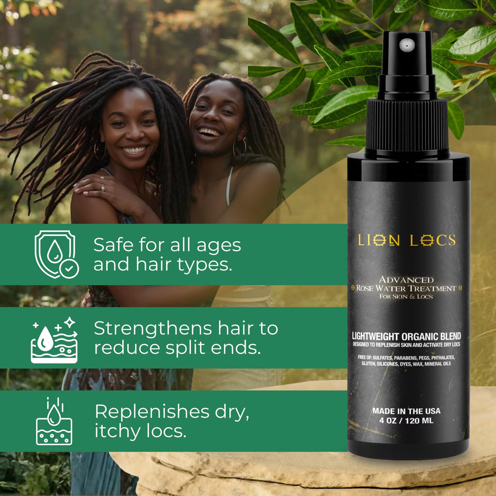 Beard Gains Lion Locs Rosewater Moisturizing Spray | Rose Water for All Hair Types (4oz, Blush)