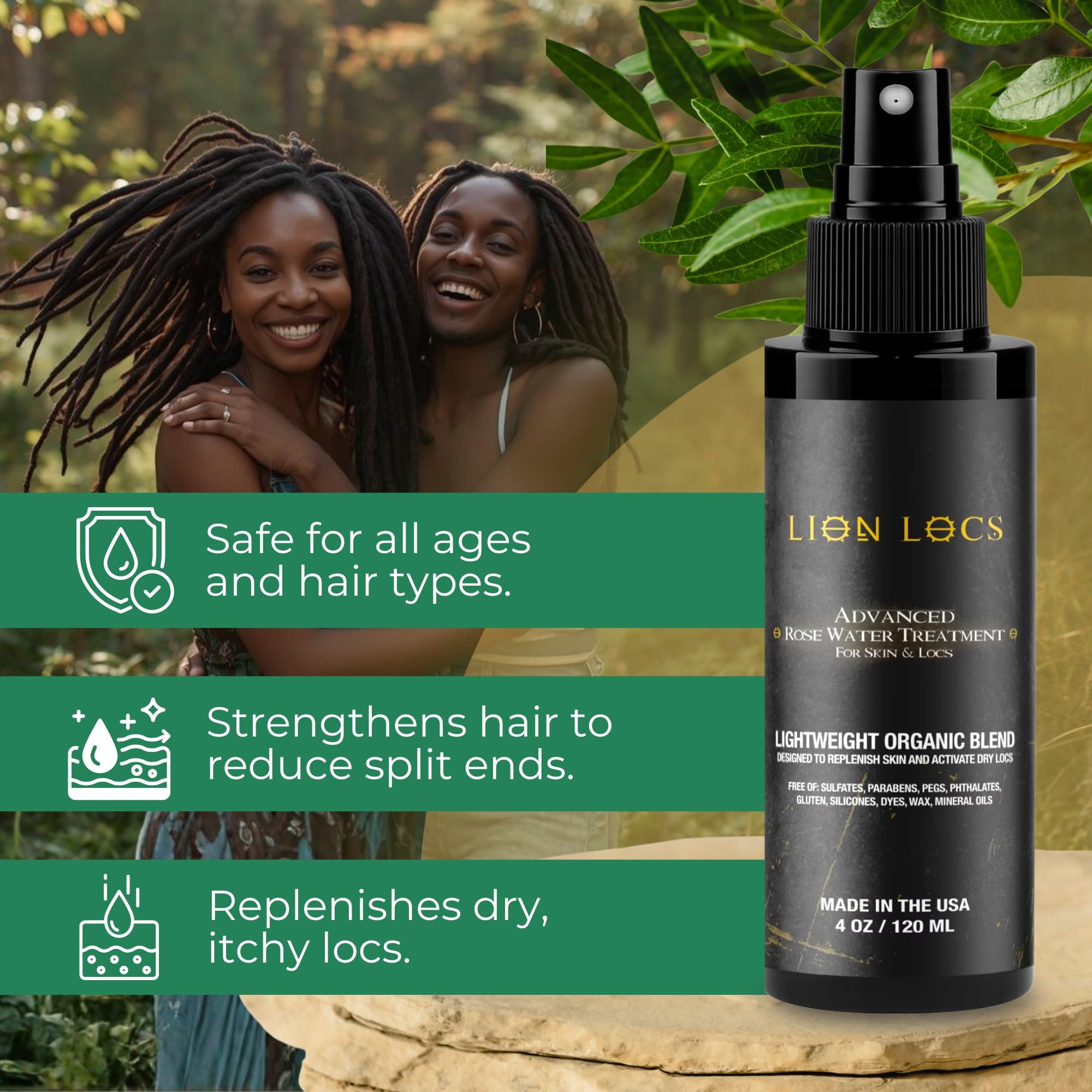 Beard Gains Lion Locs Rosewater Moisturizing Spray | Rose Water for All Hair Types (4oz, Blush)