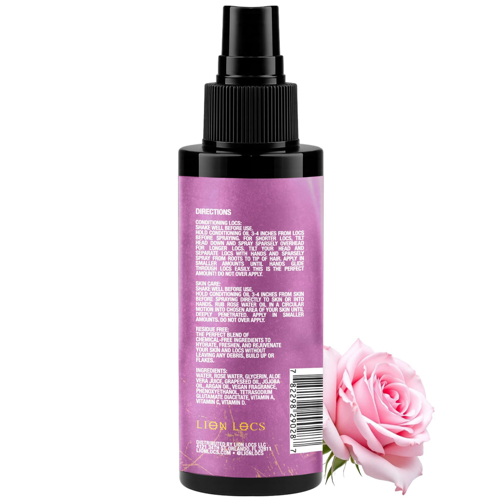 Beard Gains Lion Locs Rosewater Moisturizing Spray | Rose Water for All Hair Types (4oz, Blush)