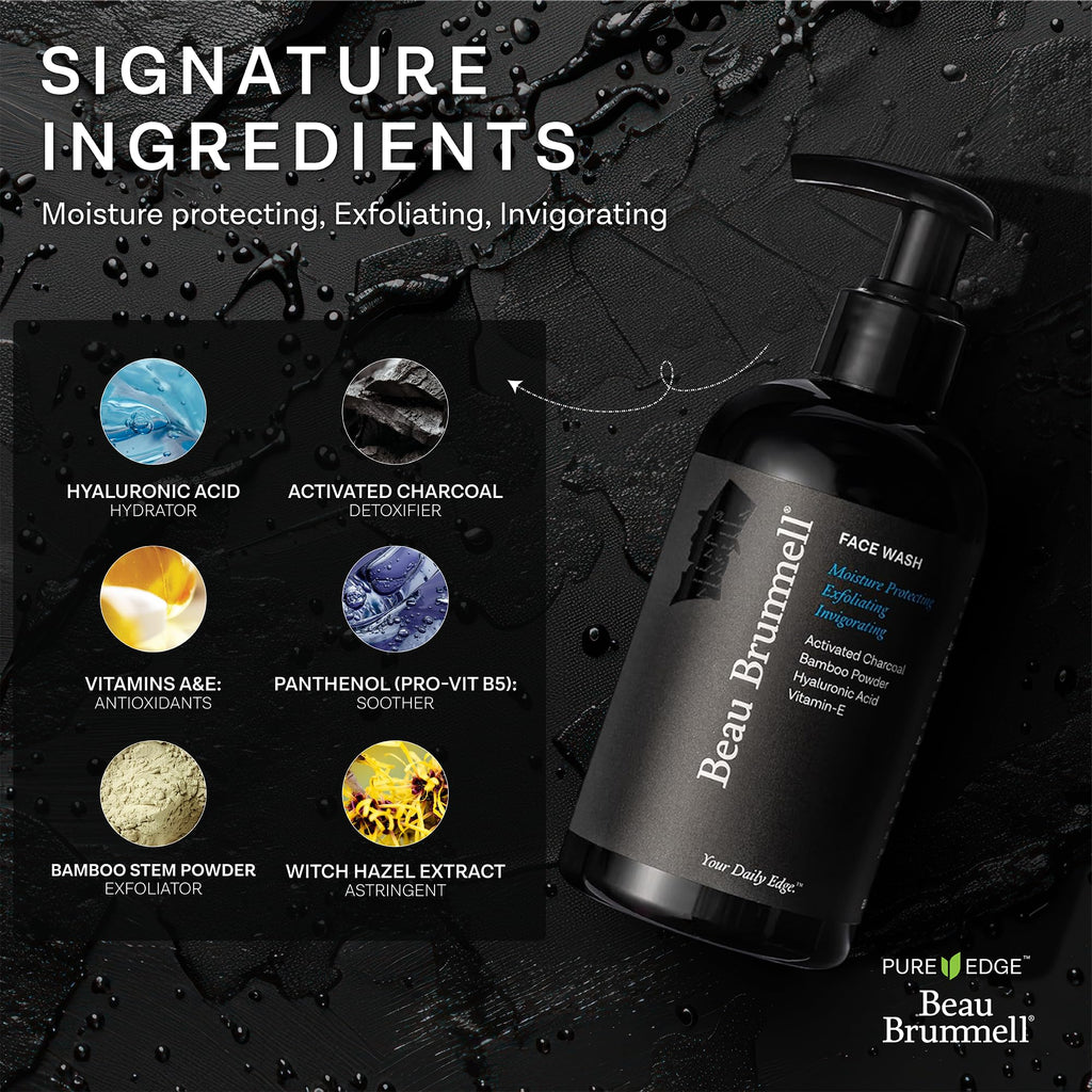 Beau Brummell Activated Charcoal Face Wash for Men | Hyaluronic Acid & Bamboo Powder