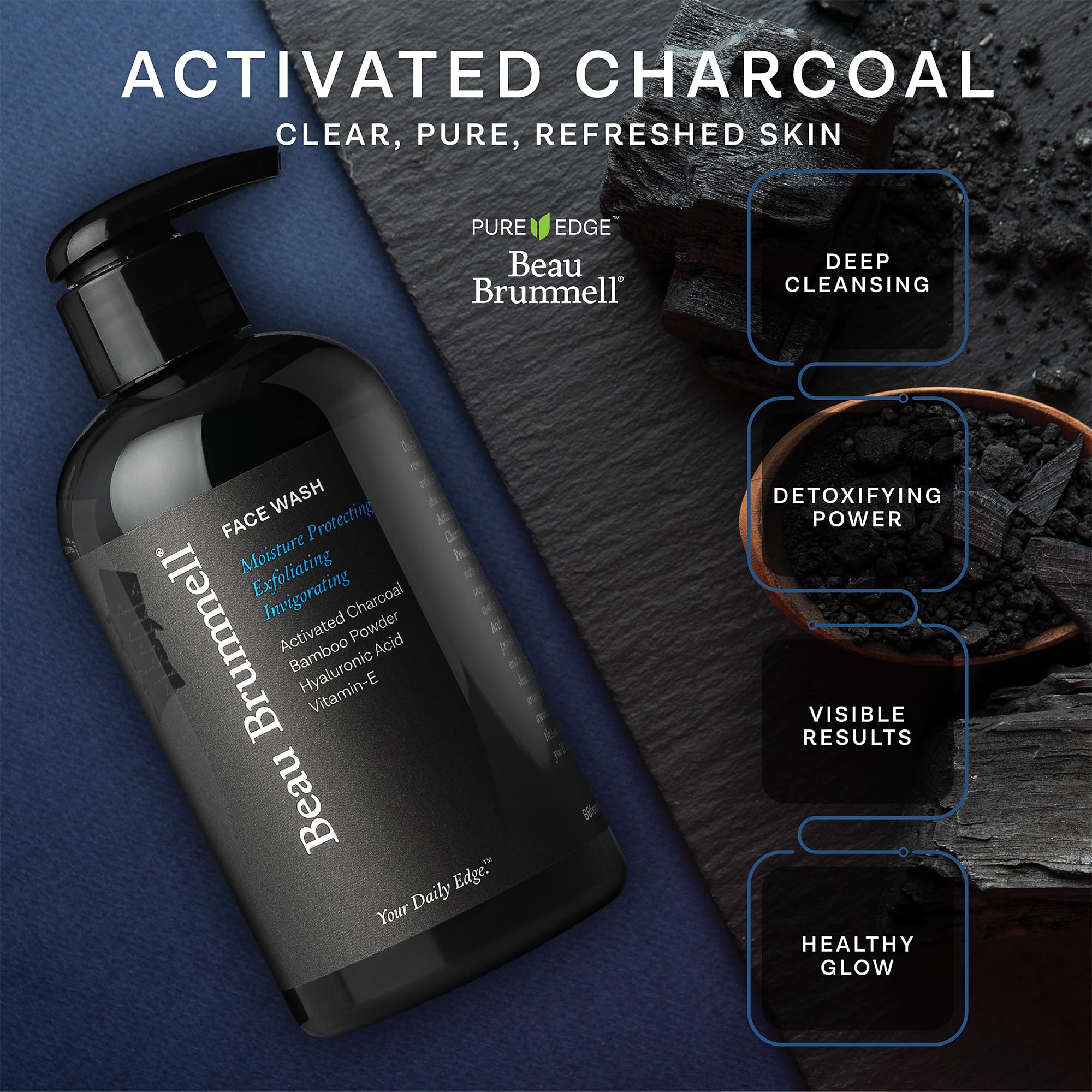 Beau Brummell Activated Charcoal Face Wash for Men | Hyaluronic Acid & Bamboo Powder