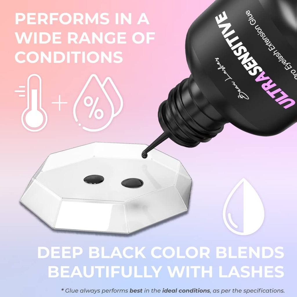 Beau Lashes Sensitive Eyelash Extension Glue — Low Humidity, Fast Drying, 6 Weeks Retention for Professionals
