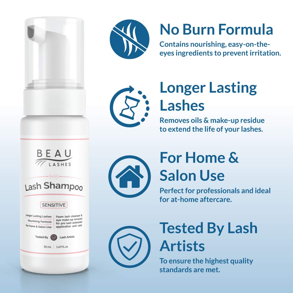 Beau Lashes Eyelash Extension Foaming Cleanser — Oil-Free, Sensitive, Paraben & Sulfate Free (50ml)