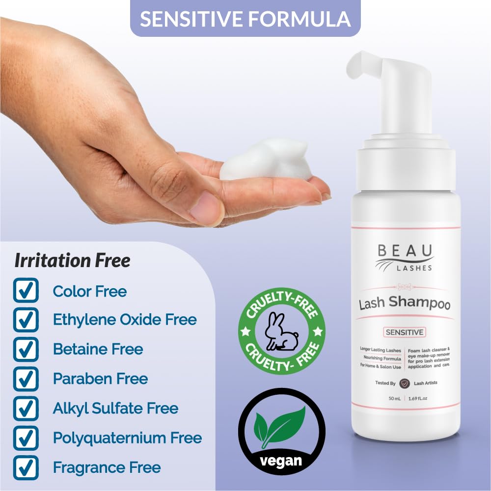 Beau Lashes Eyelash Extension Foaming Cleanser — Oil-Free, Sensitive, Paraben & Sulfate Free (50ml)