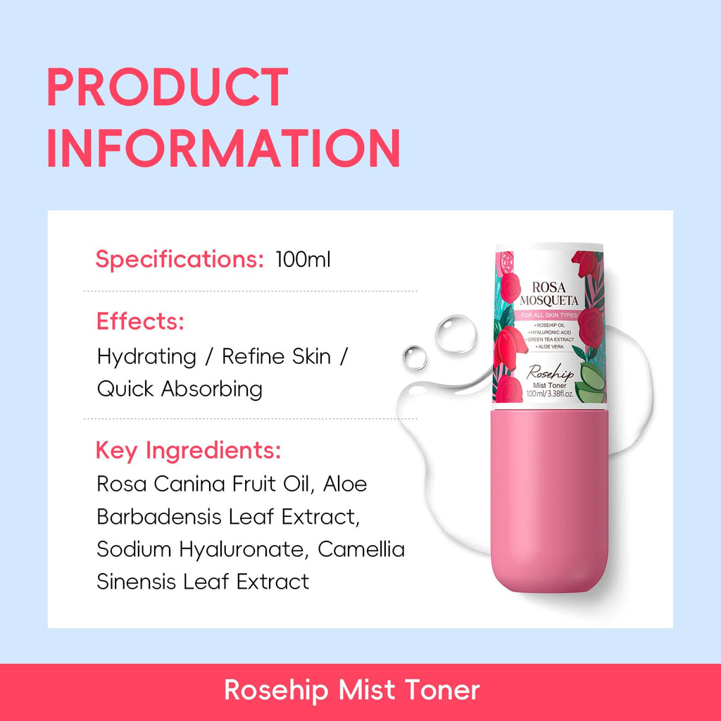 BeauBase Rosehips Korean Style 5-Step Skin Care Set | Cleanser, Toner, Serum, Eye Cream, Moisturizer