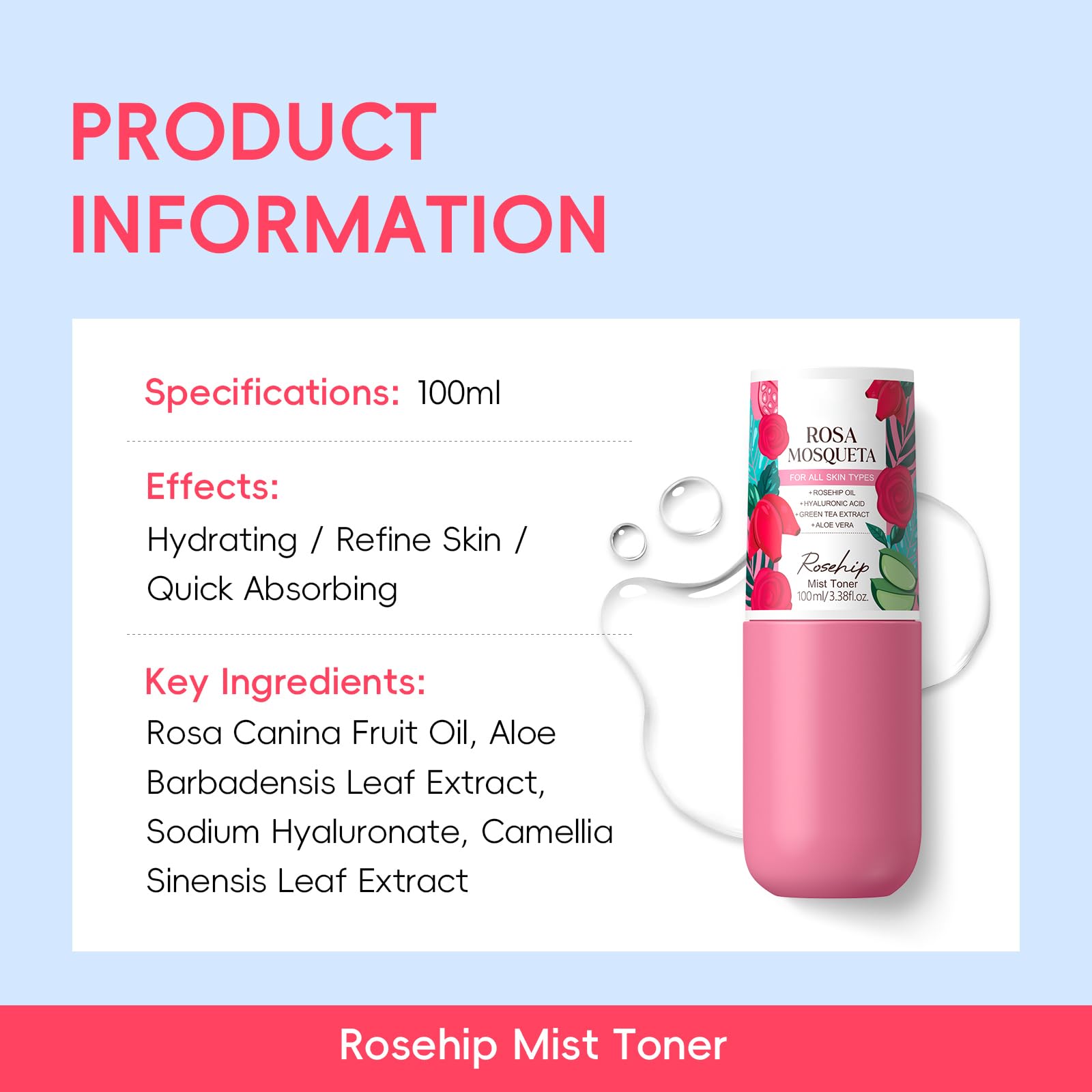 BeauBase Rosehips Korean Style 5-Step Skin Care Set | Cleanser, Toner, Serum, Eye Cream, Moisturizer