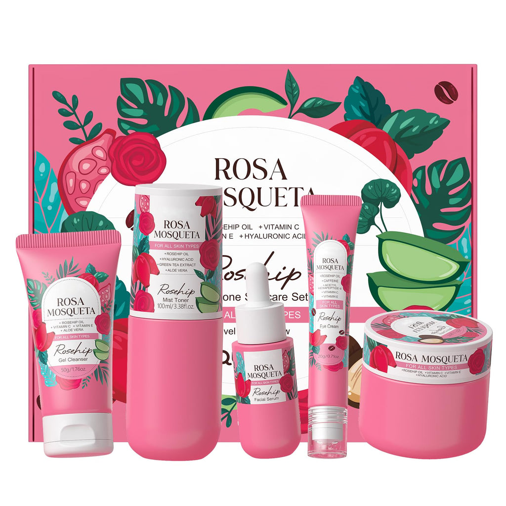 BeauBase Rosehips Korean Style 5-Step Skin Care Set | Cleanser, Toner, Serum, Eye Cream, Moisturizer