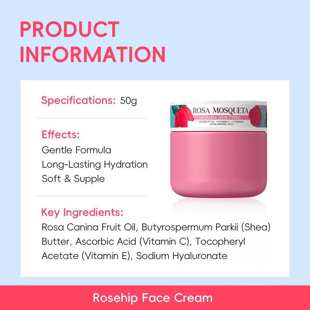 BeauBase Rosehips Korean Style 5-Step Skin Care Set | Cleanser, Toner, Serum, Eye Cream, Moisturizer