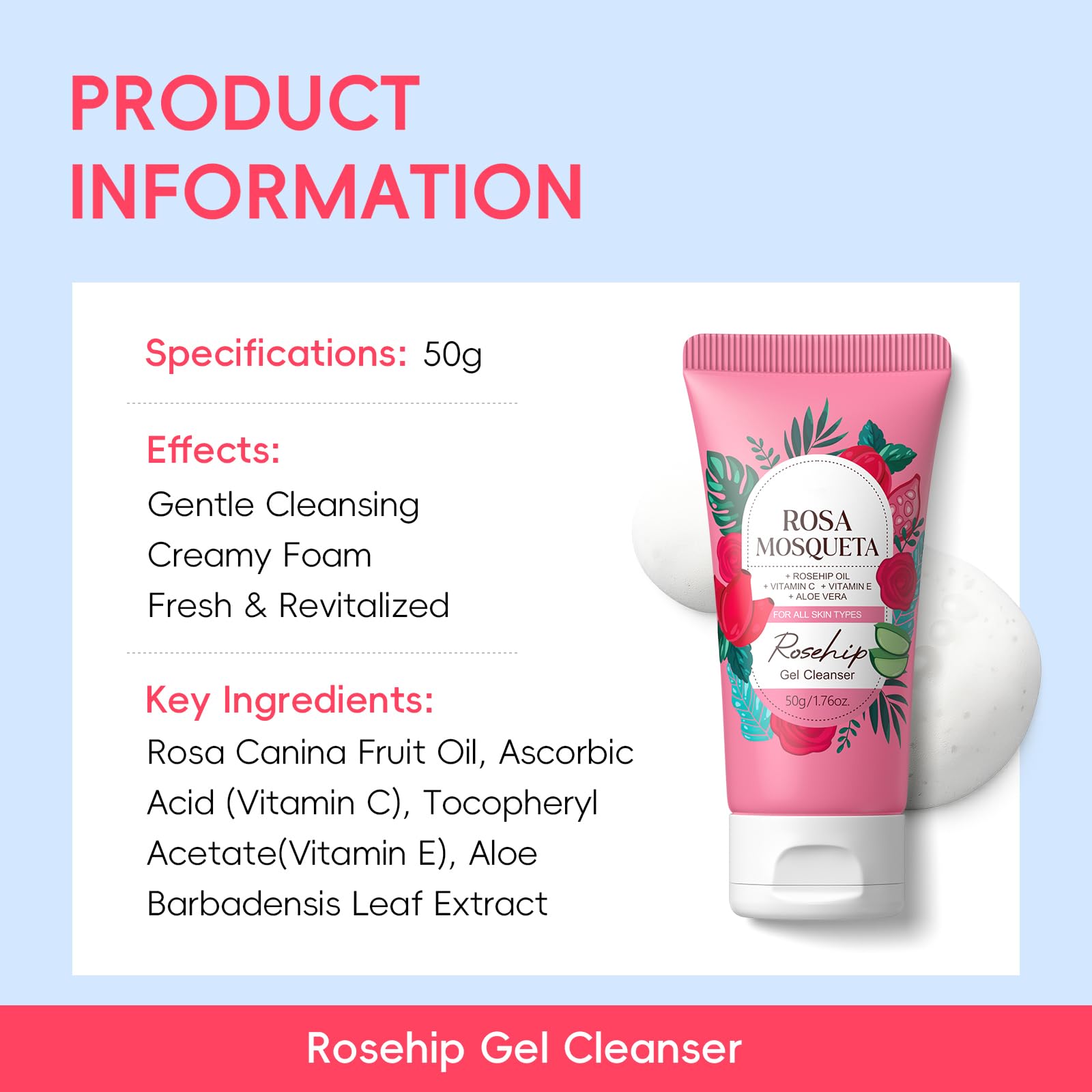 BeauBase Rosehips Korean Style 5-Step Skin Care Set | Cleanser, Toner, Serum, Eye Cream, Moisturizer