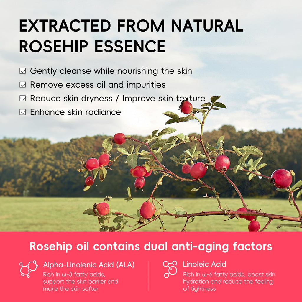 BeauBase Rosehips Korean Style 5-Step Skin Care Set | Cleanser, Toner, Serum, Eye Cream, Moisturizer