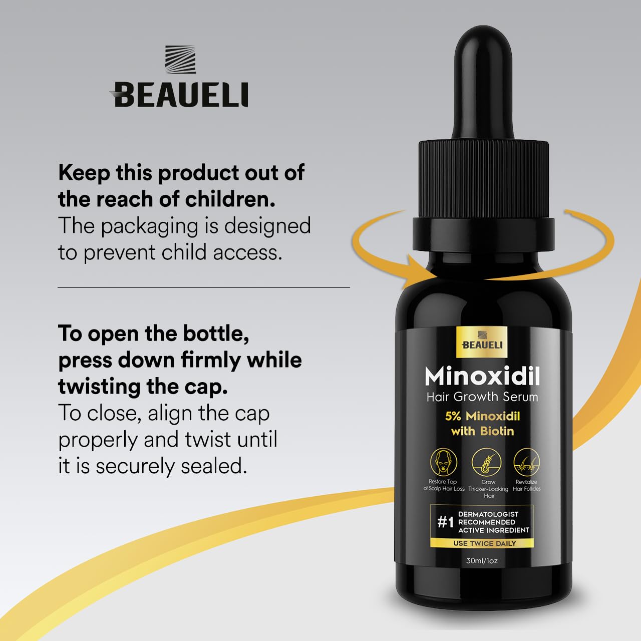 Beaueli 5% Minoxidil for Hair & Beard Growth — Unscented Foam, 3 x 3oz