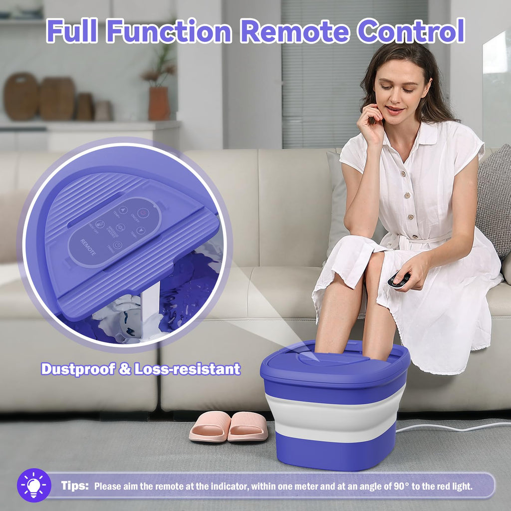 BEAUMOI Collapsible Foot Spa with Heat, Remote, and 24 Shiatsu Massage Balls | Foldable Foot Bath