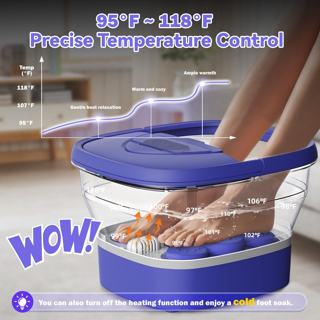 BEAUMOI Collapsible Foot Spa with Heat, Remote, and 24 Shiatsu Massage Balls | Foldable Foot Bath