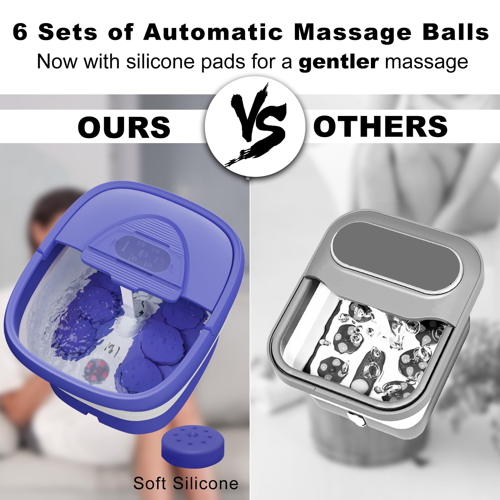 BEAUMOI Collapsible Foot Spa with Heat, Remote, and 24 Shiatsu Massage Balls | Foldable Foot Bath