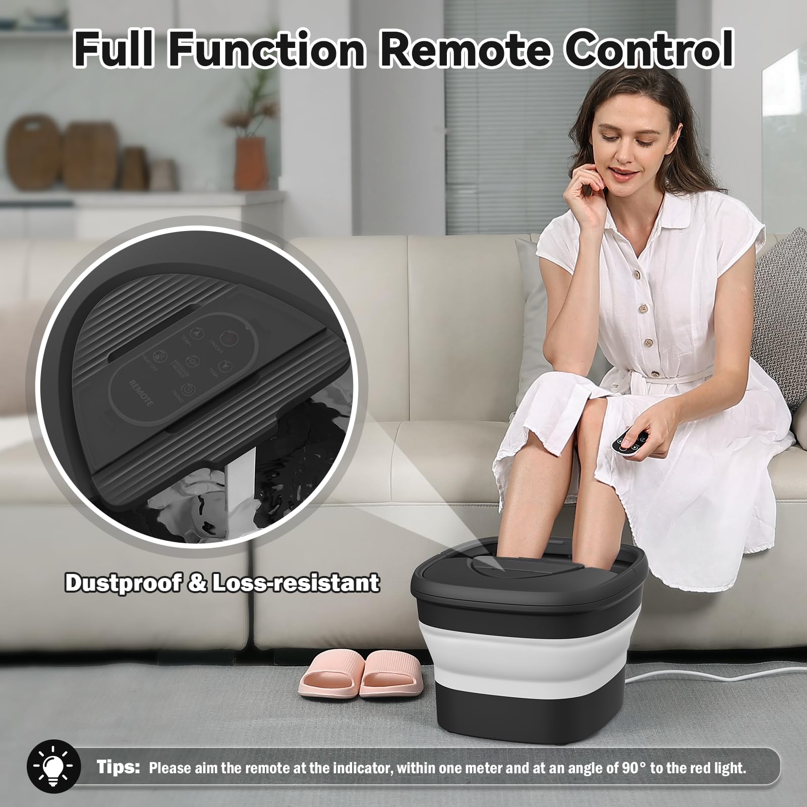 Beaumoi Collapsible Foot Spa with Heat and Remote – Heated Foot Bath Massager with 24 Massage Balls