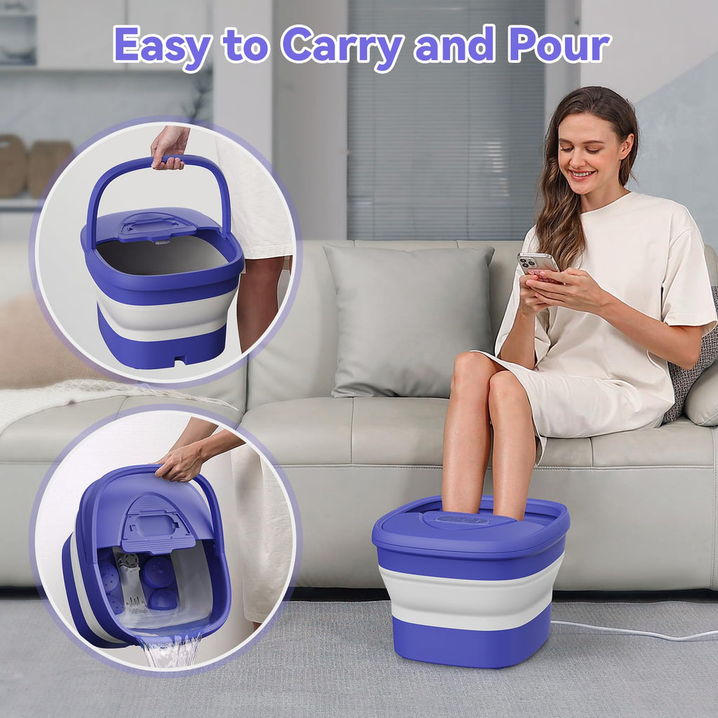 BEAUMOI Collapsible Foot Spa with Heat, Remote, and 24 Shiatsu Massage Balls | Foldable Foot Bath