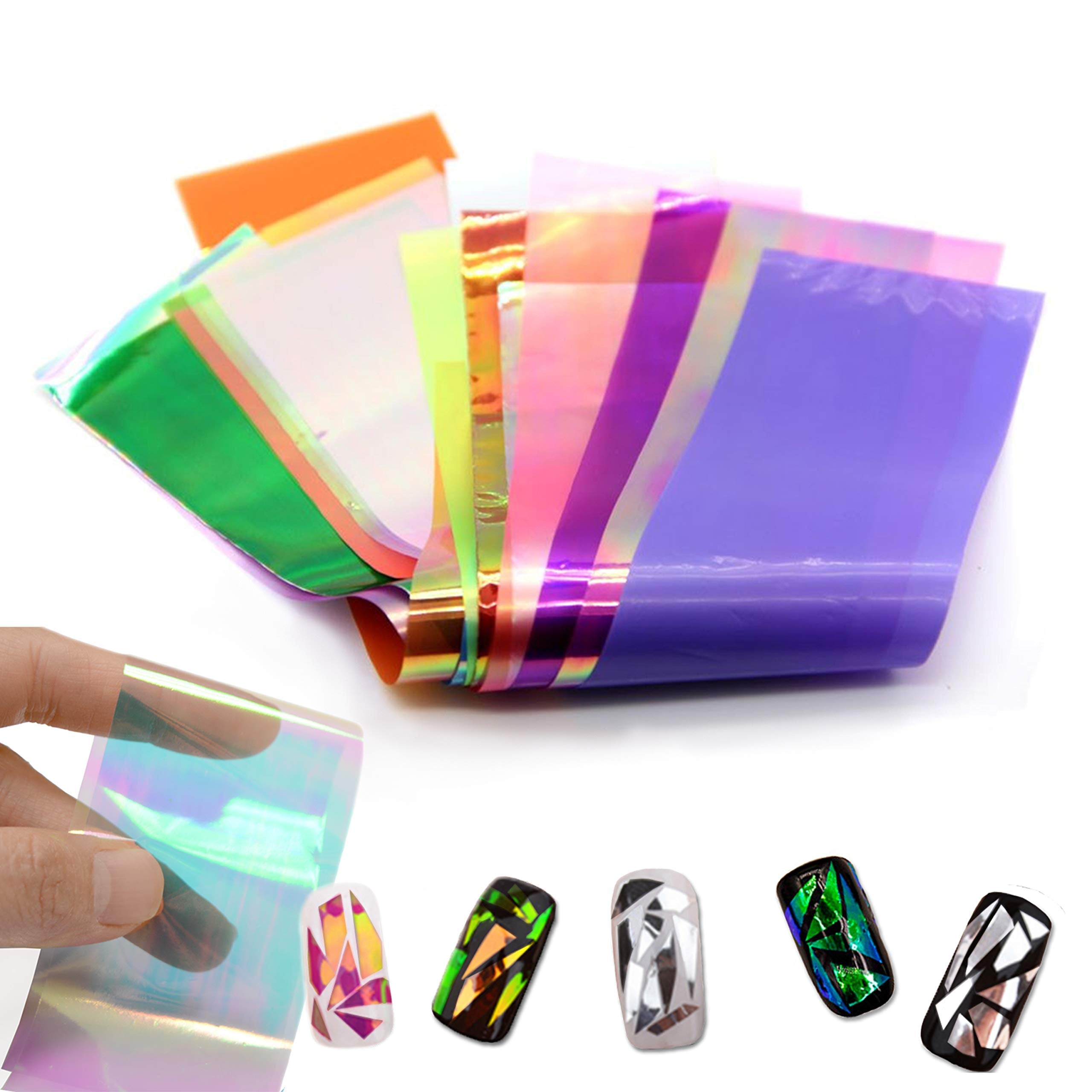 BEAUTÉ GALLERIA 24-Piece Mixed Colors Nail Art Foil Set | Holographic Shattered Glass Shard Effect