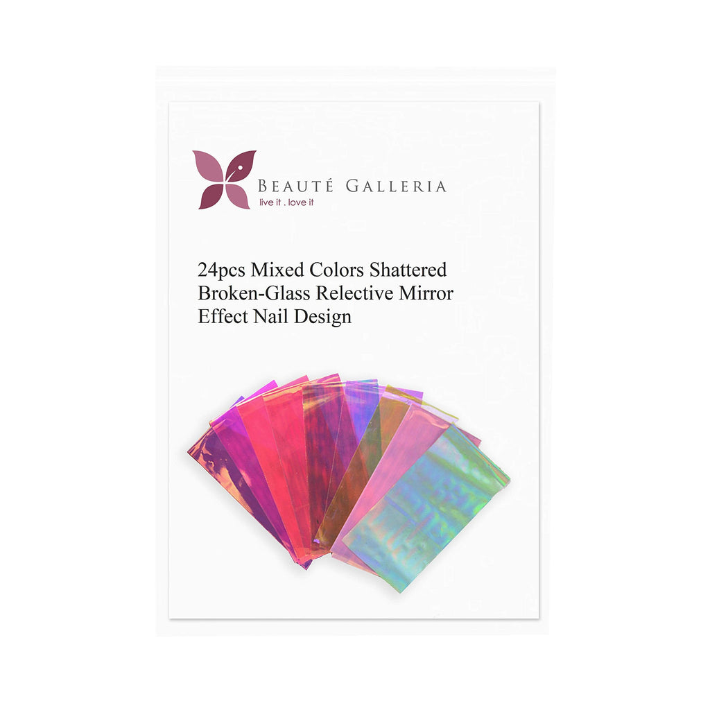 BEAUTÉ GALLERIA 24-Piece Mixed Colors Nail Art Foil Set | Holographic Shattered Glass Shard Effect