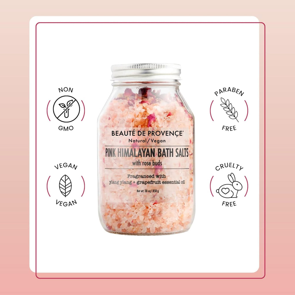 BEAUTE DE PROVENCE Pink Himalayan Bath Salt with Rose Petals & Ylang Grapefruit Essential Oil