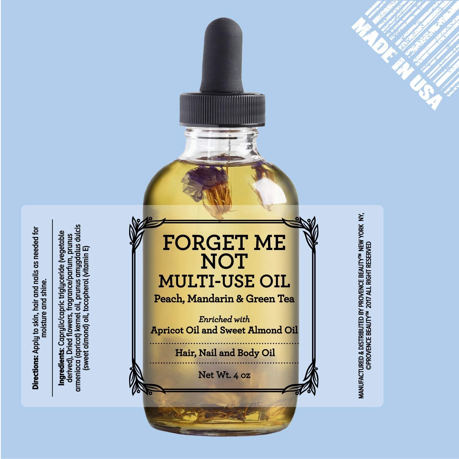 BEAUTE DE PROVENCE Multi-Use Oil for Face, Body & Hair – Forget Me Not | Organic Apricot, Vitamin E & Sweet Almond Oil (4 fl oz)