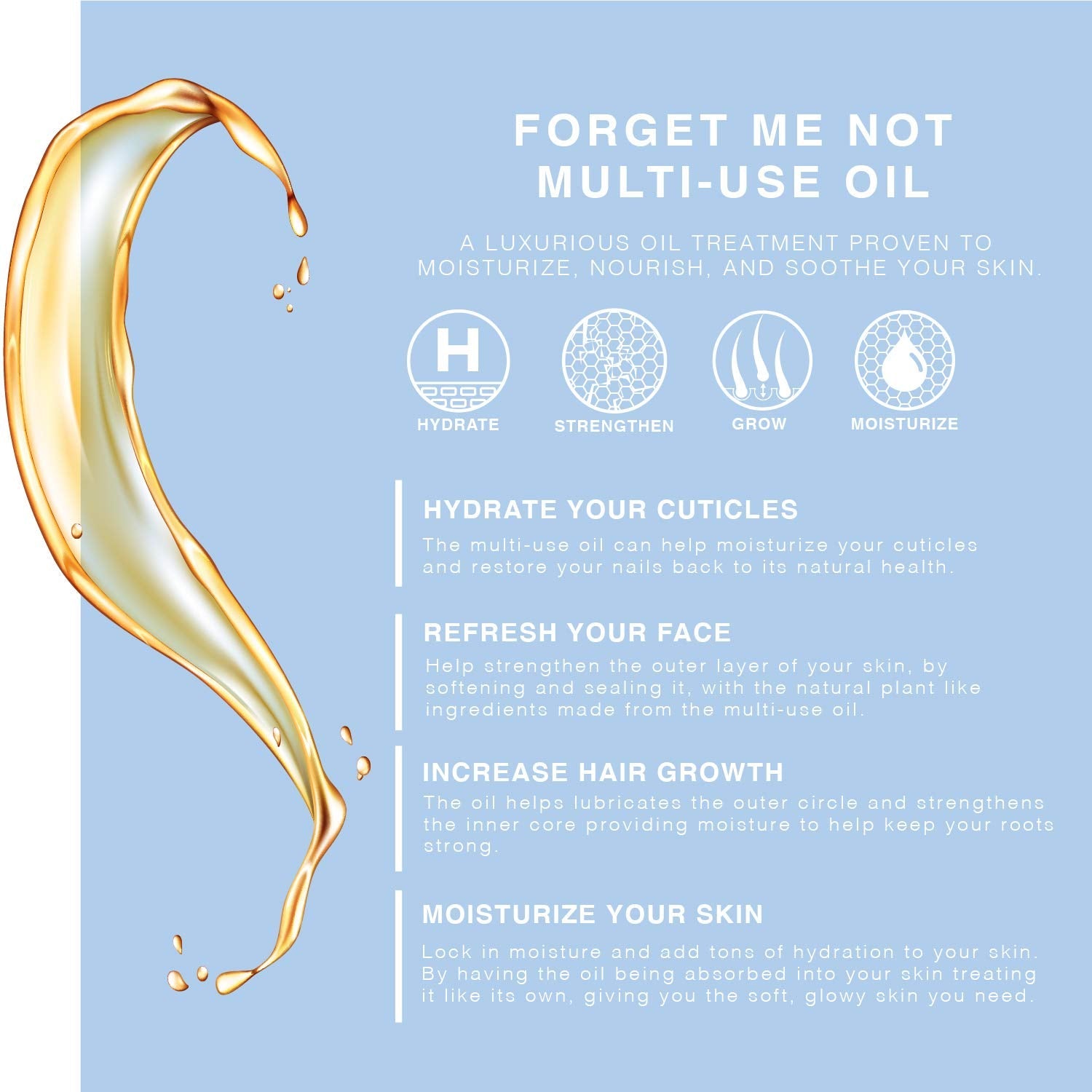 BEAUTE DE PROVENCE Multi-Use Oil for Face, Body & Hair – Forget Me Not | Organic Apricot, Vitamin E & Sweet Almond Oil (4 fl oz)
