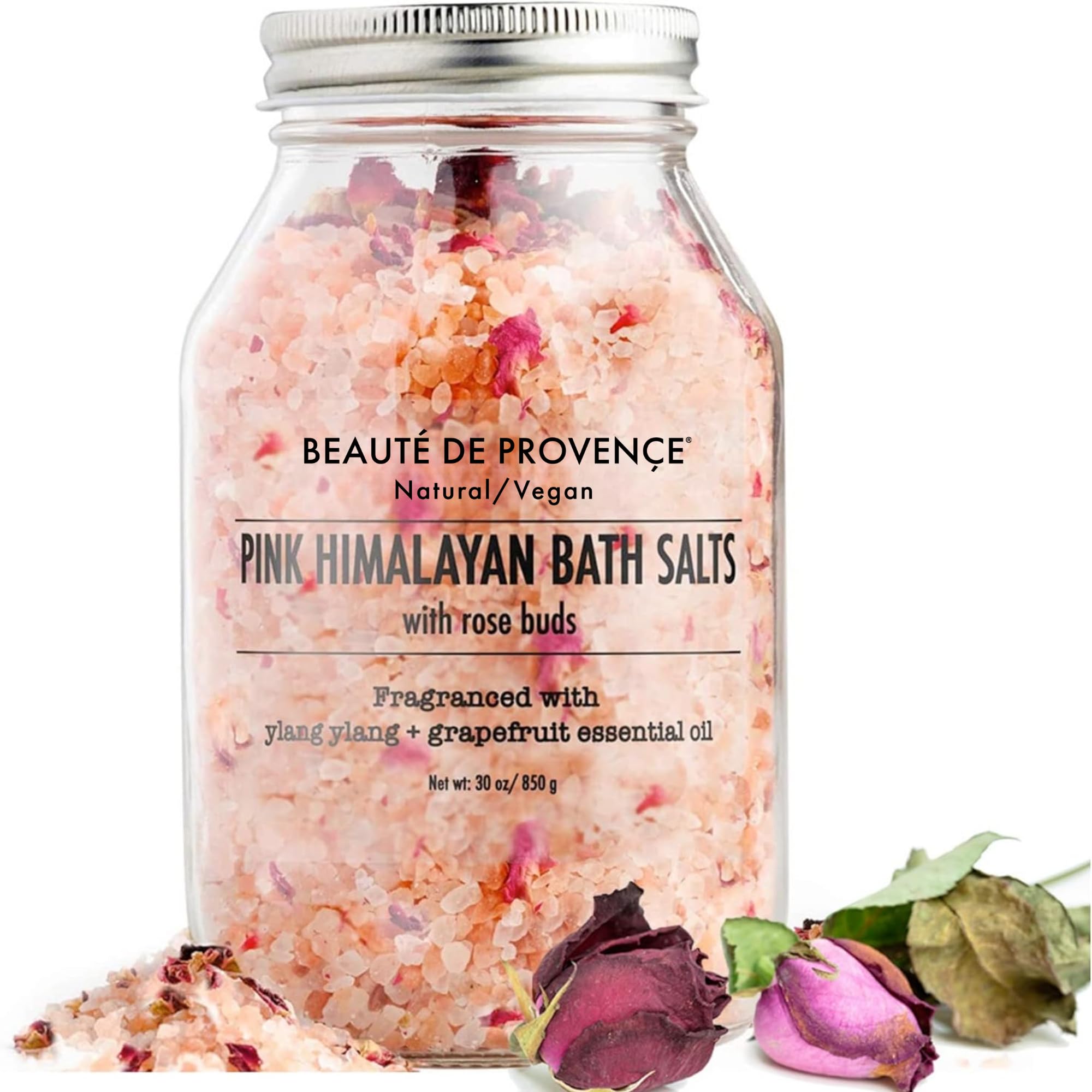 BEAUTE DE PROVENCE Pink Himalayan Bath Salt with Rose Petals & Ylang Grapefruit Essential Oil