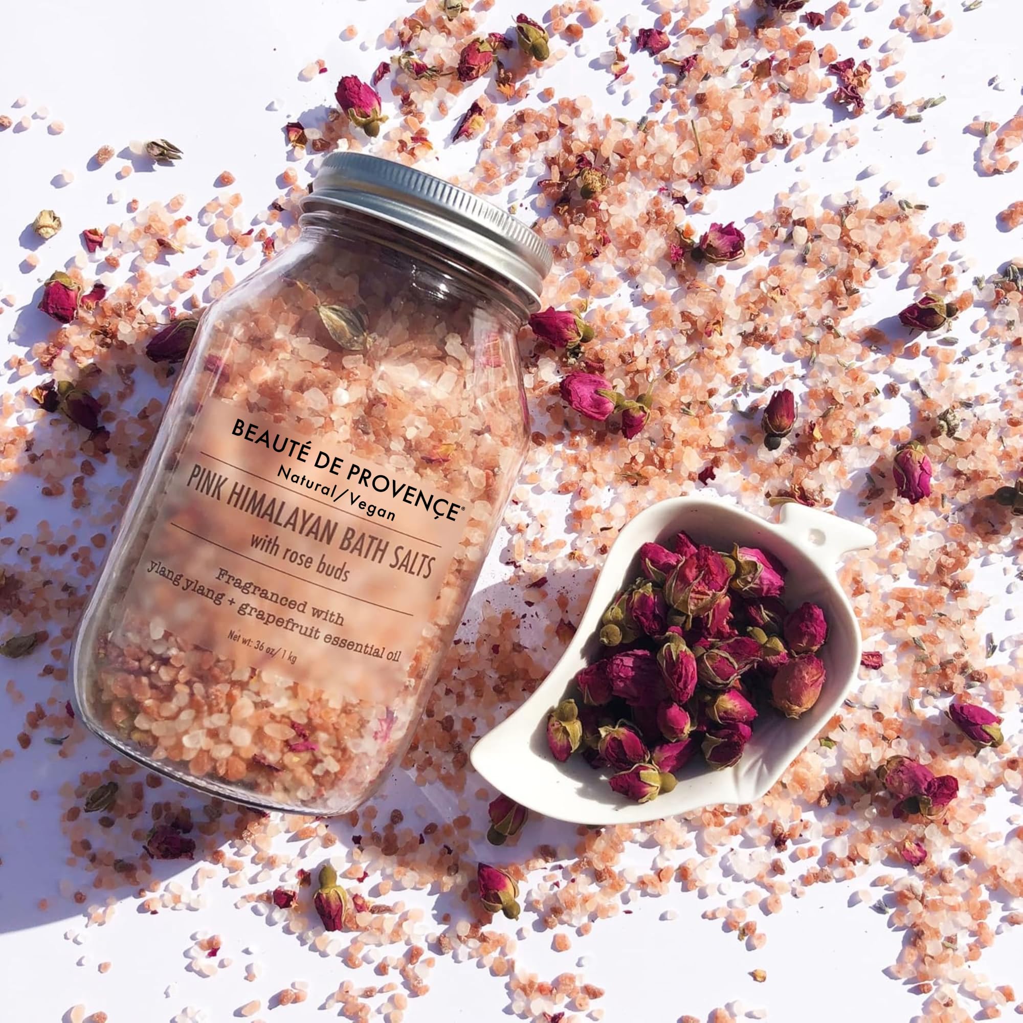 BEAUTE DE PROVENCE Pink Himalayan Bath Salt with Rose Petals & Ylang Grapefruit Essential Oil