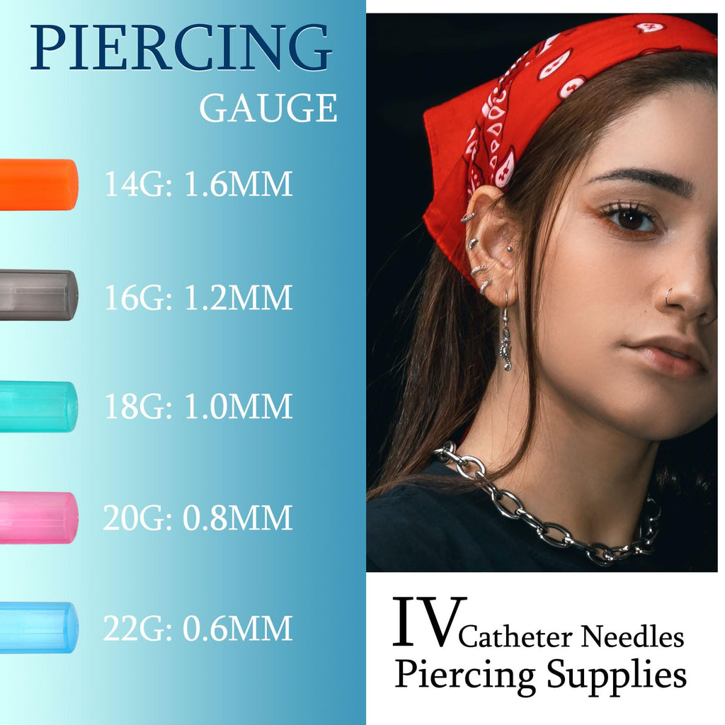 Beautidots 50Pcs Piercing Needles 14G-22G | Disposable Stainless Steel Catheter Needles for Ear, Nose & More