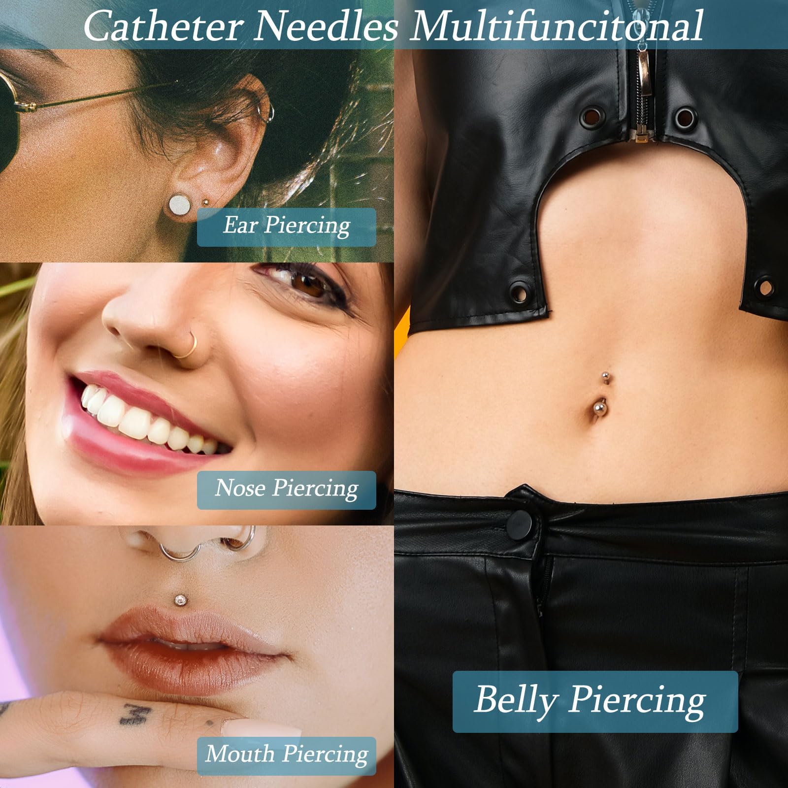 Beautidots 50Pcs 18G Catheter Piercing Needles – Disposable Stainless Steel Hollow-Body for Ear, Nose, Lip, Tongue & More