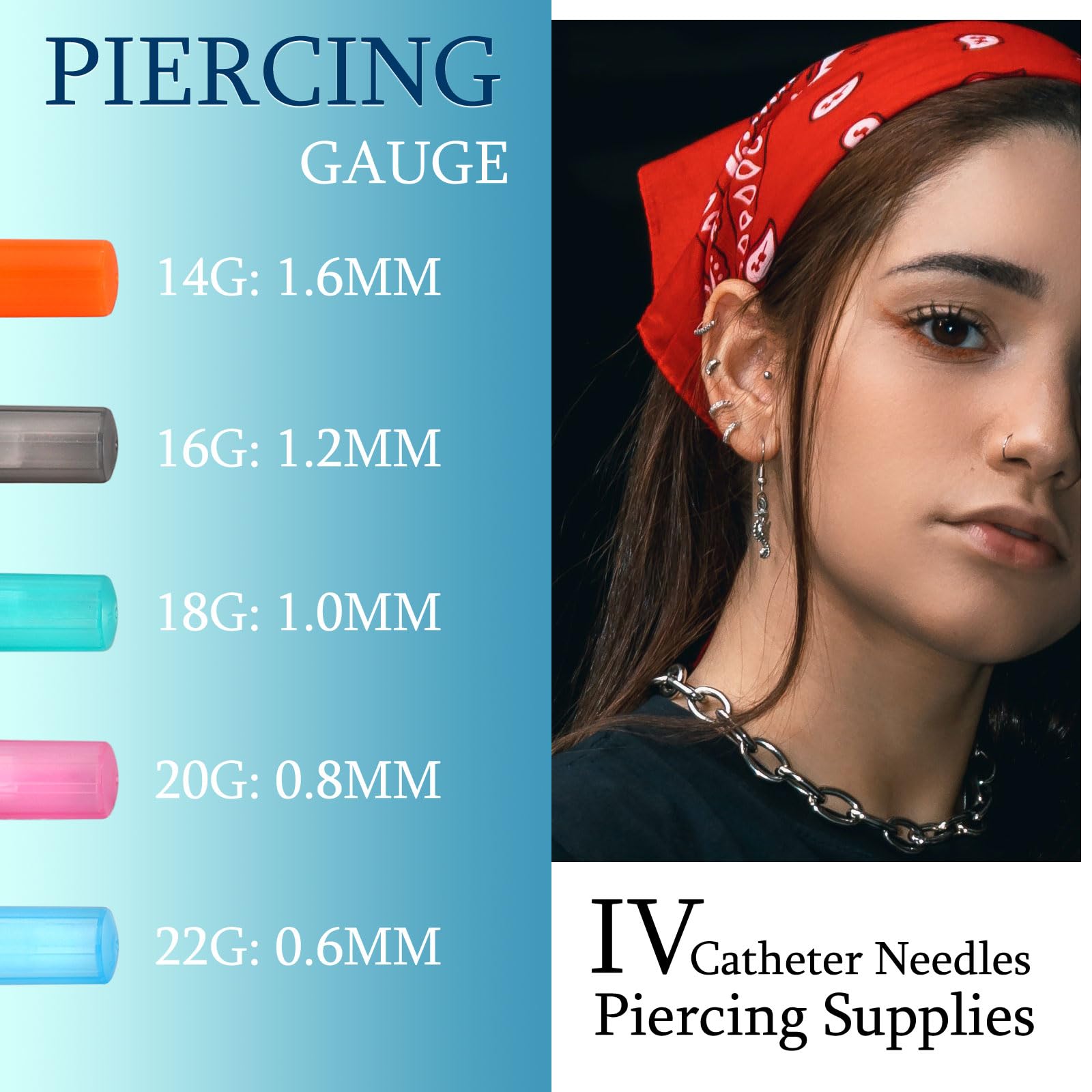 Beautidots 50Pcs 18G Catheter Piercing Needles – Disposable Stainless Steel Hollow-Body for Ear, Nose, Lip, Tongue & More