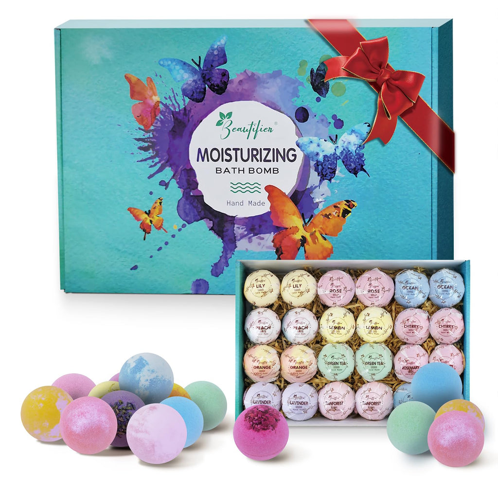 Beautifier Life 24-Piece Bath Bomb Gift Set – Essential Oil Spa Bubbles, Handmade Christmas Gifts