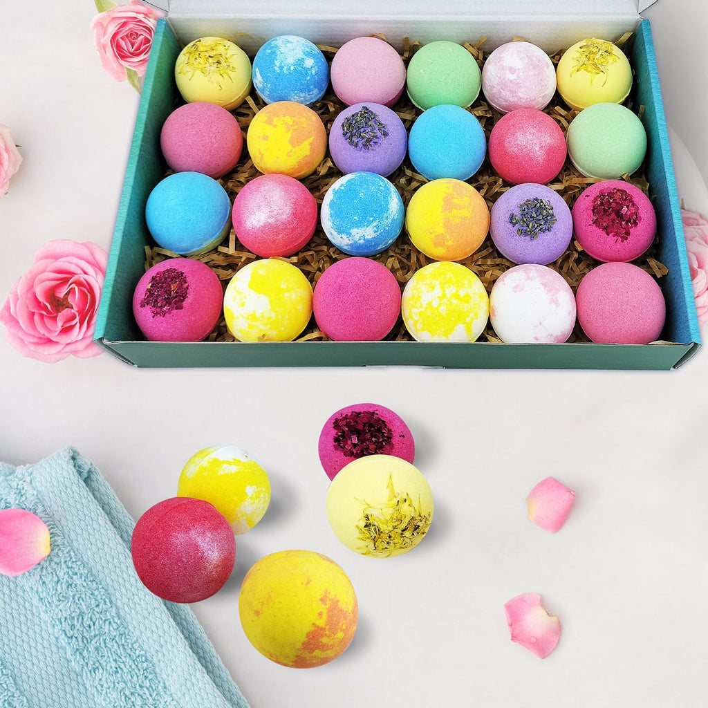 Beautifier Life 24-Piece Bath Bomb Gift Set – Essential Oil Spa Bubbles, Handmade Christmas Gifts