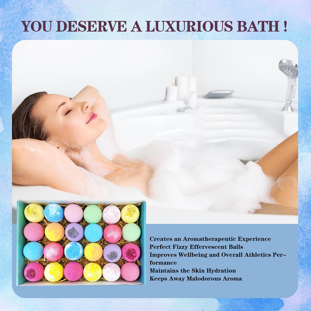 Beautifier Life 24-Piece Bath Bomb Gift Set – Essential Oil Spa Bubbles, Handmade Christmas Gifts