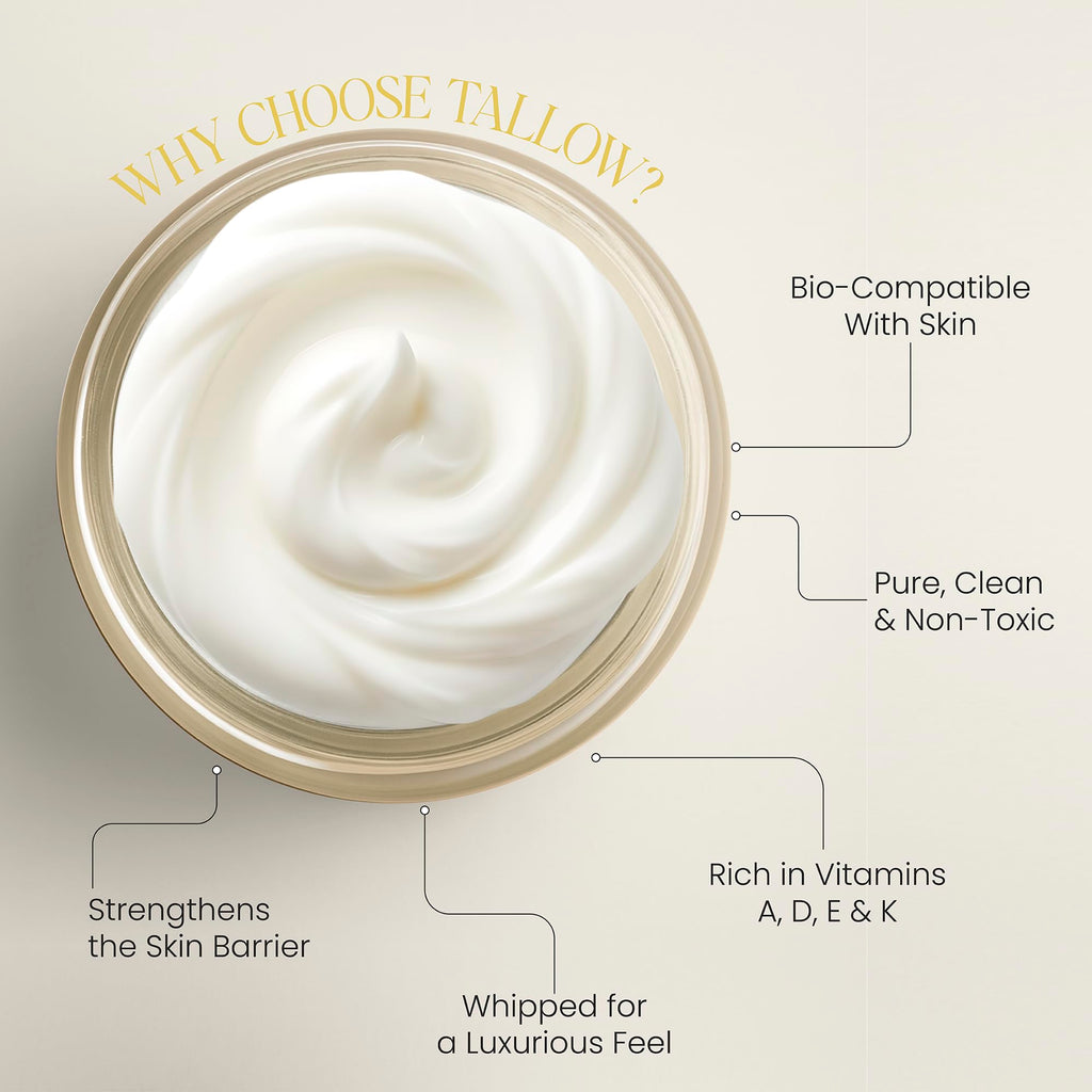 Beautiful Being Skin Glow – Grass-Fed Whipped Beef Tallow for Mature Skin | Gentle, Non-Toxic Face & Body Cream with Vanilla (4oz)
