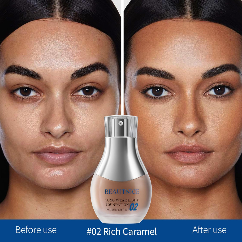 BEAUTNICE Long Wear Light Foundation 8H – Rich Caramel #02 | Velvet Matte Finish