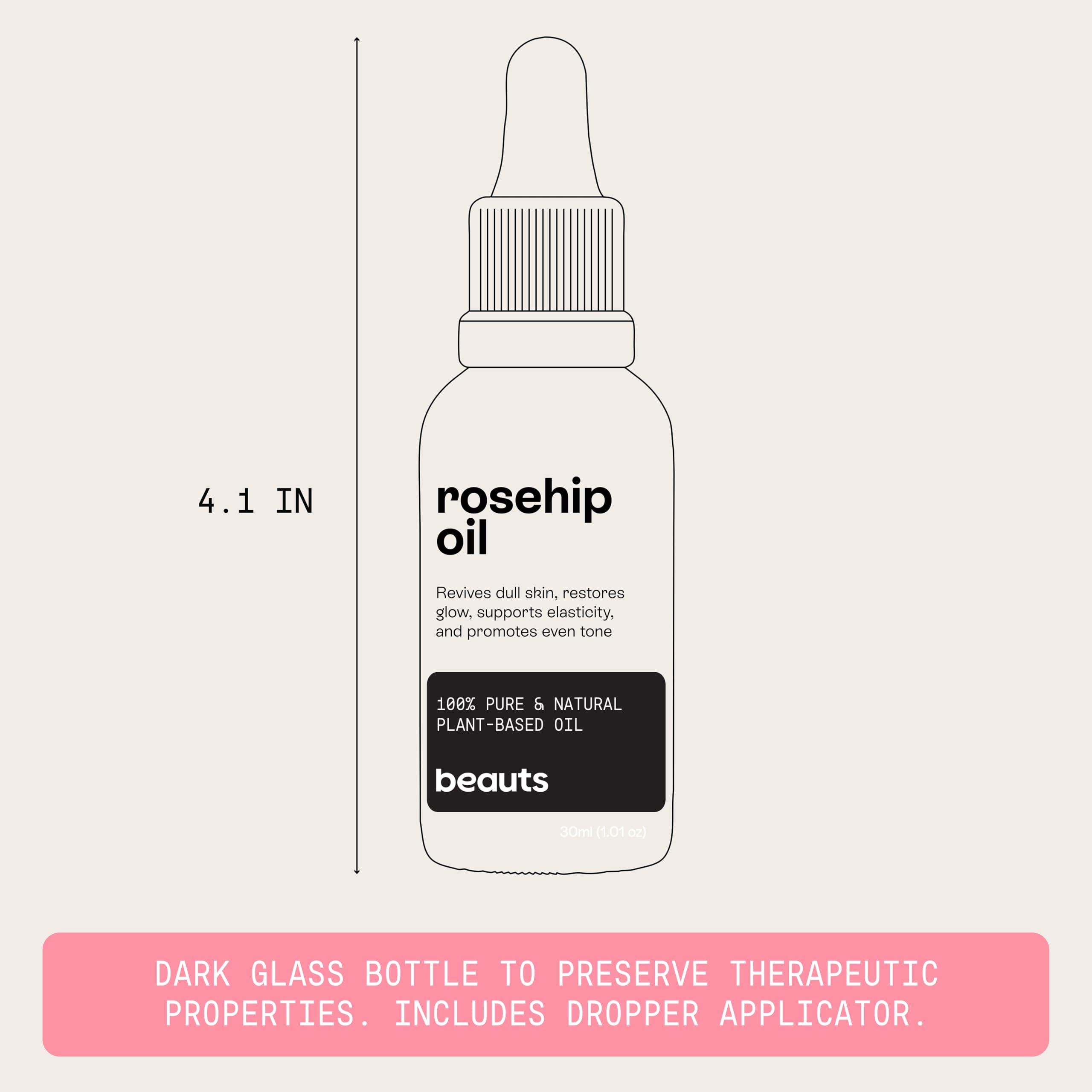 Beauts Rosehip Seed Oil – 100% Pure, Unrefined, 30 mL for Face, Skin & Hair