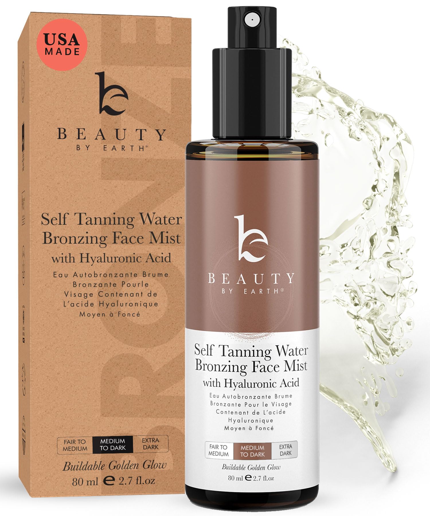 Beauty by Earth Bronzing Face Tanner Spray Mist – Sunless Face Tanning Water (USA Made, Natural & Organic)