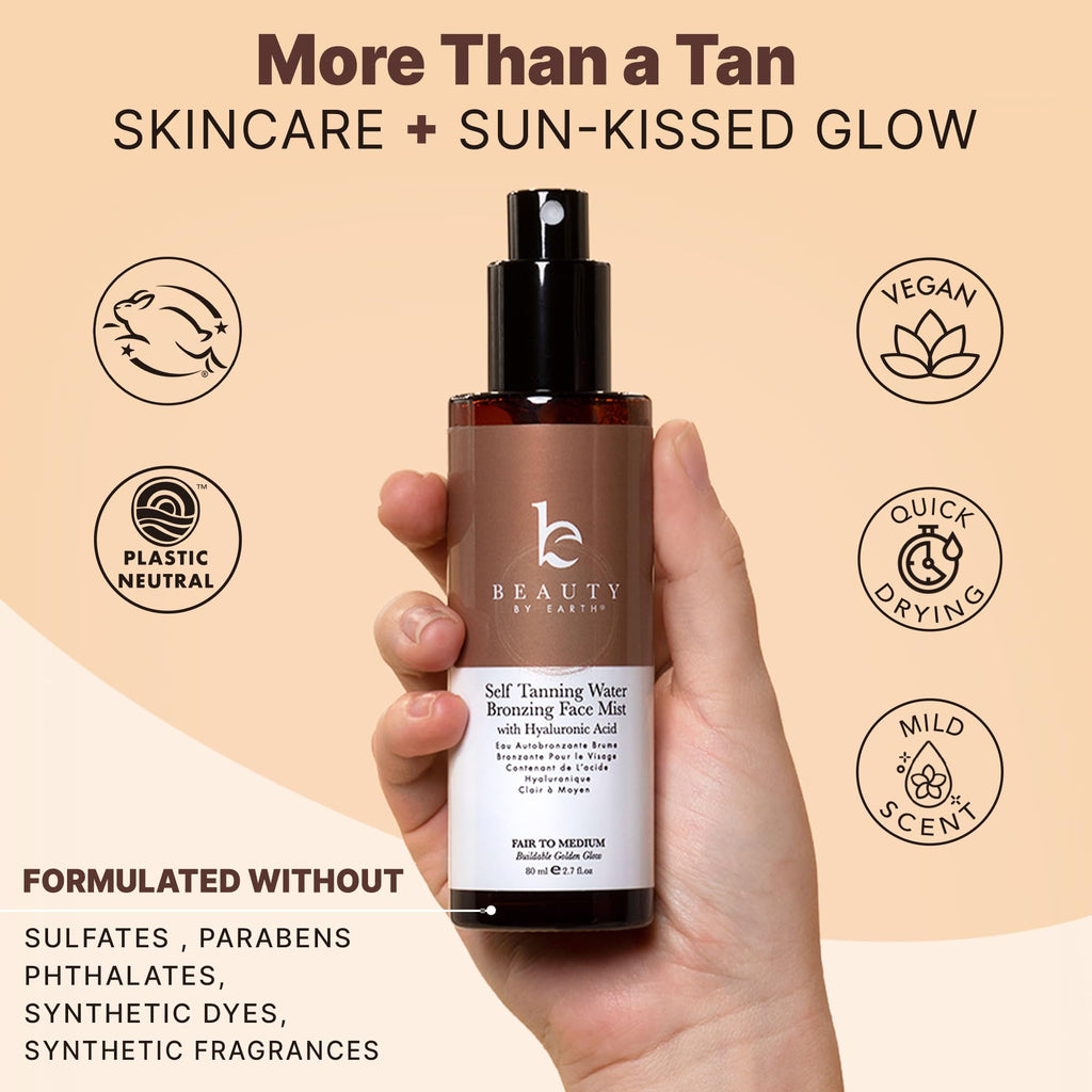 Beauty by Earth Bronzing Face Tanner Spray Mist – Sunless Face Tanning Water (USA Made, Natural & Organic)