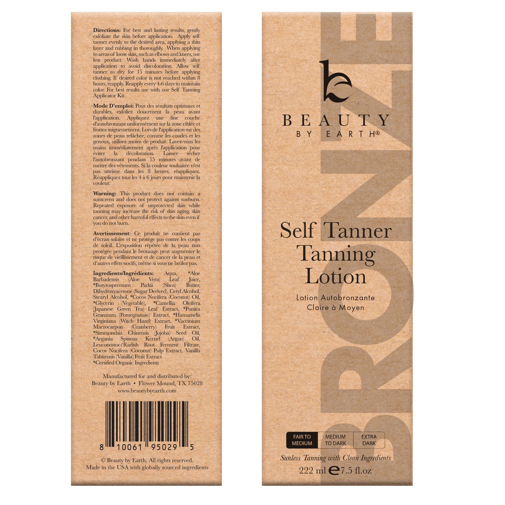 Beauty by Earth Self Tanner with Tanning Mitt – USA Made Sunless Lotion